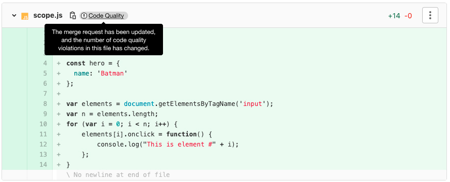 Code quality · Merge requests · Project · User · Help · GitLab